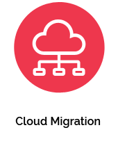 Pink and white icon depicting cloud migration