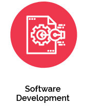 Pink and white icon depicting software development